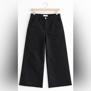 Everlane Black Wide Leg Crop Jeans High Rise Raw Hem Size 00